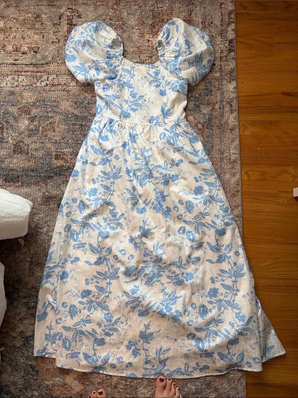 Graceland Maxi Dress - Baltic Born Puff-Sleeve Floral Dress in Blue and Cream